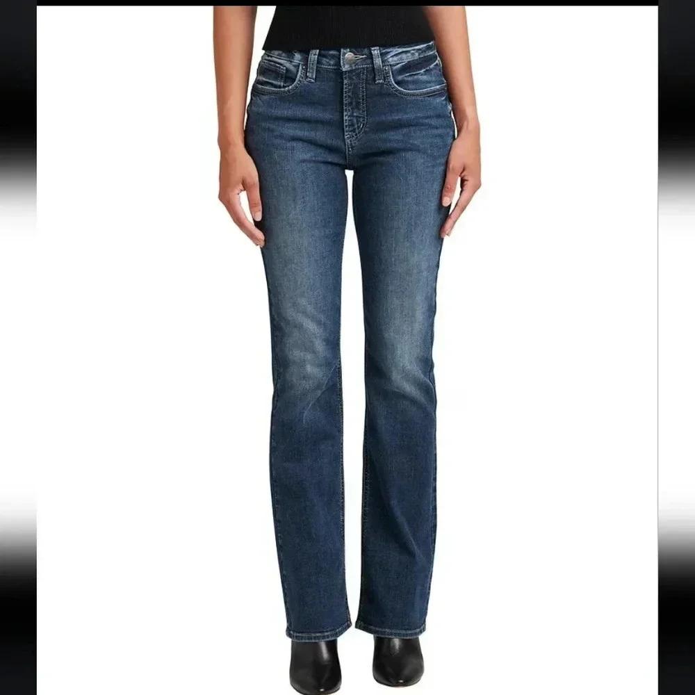 Silver Jeans Authentic Women's Dark Wash Curvy High Bootcut Stretchy Pockets S 8
